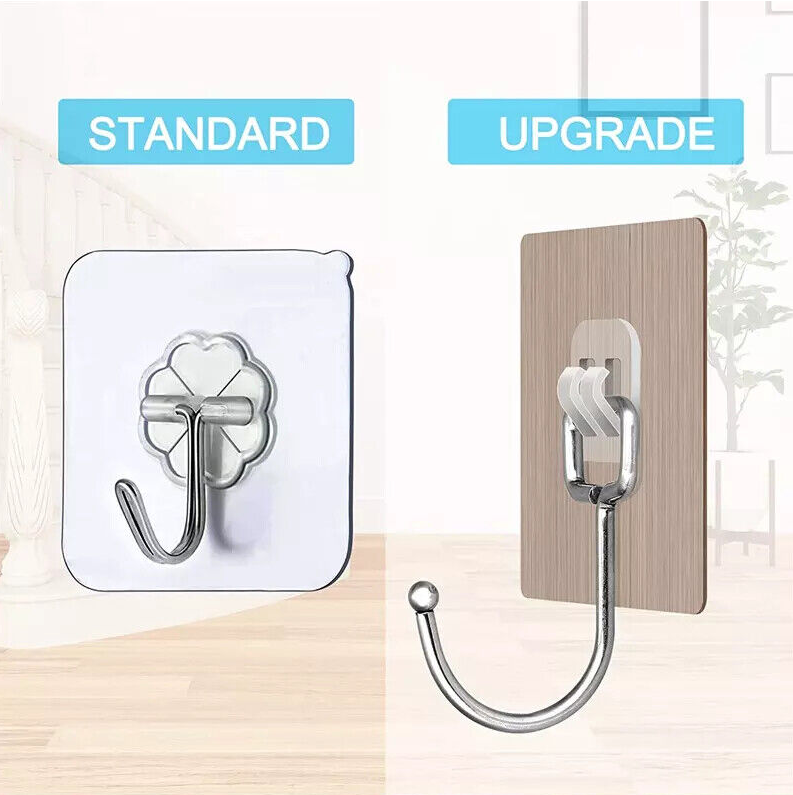 10 Self Adhesive Strong Sticky Hooks Heavy Duty Wall Seamless Stainless Steel UK