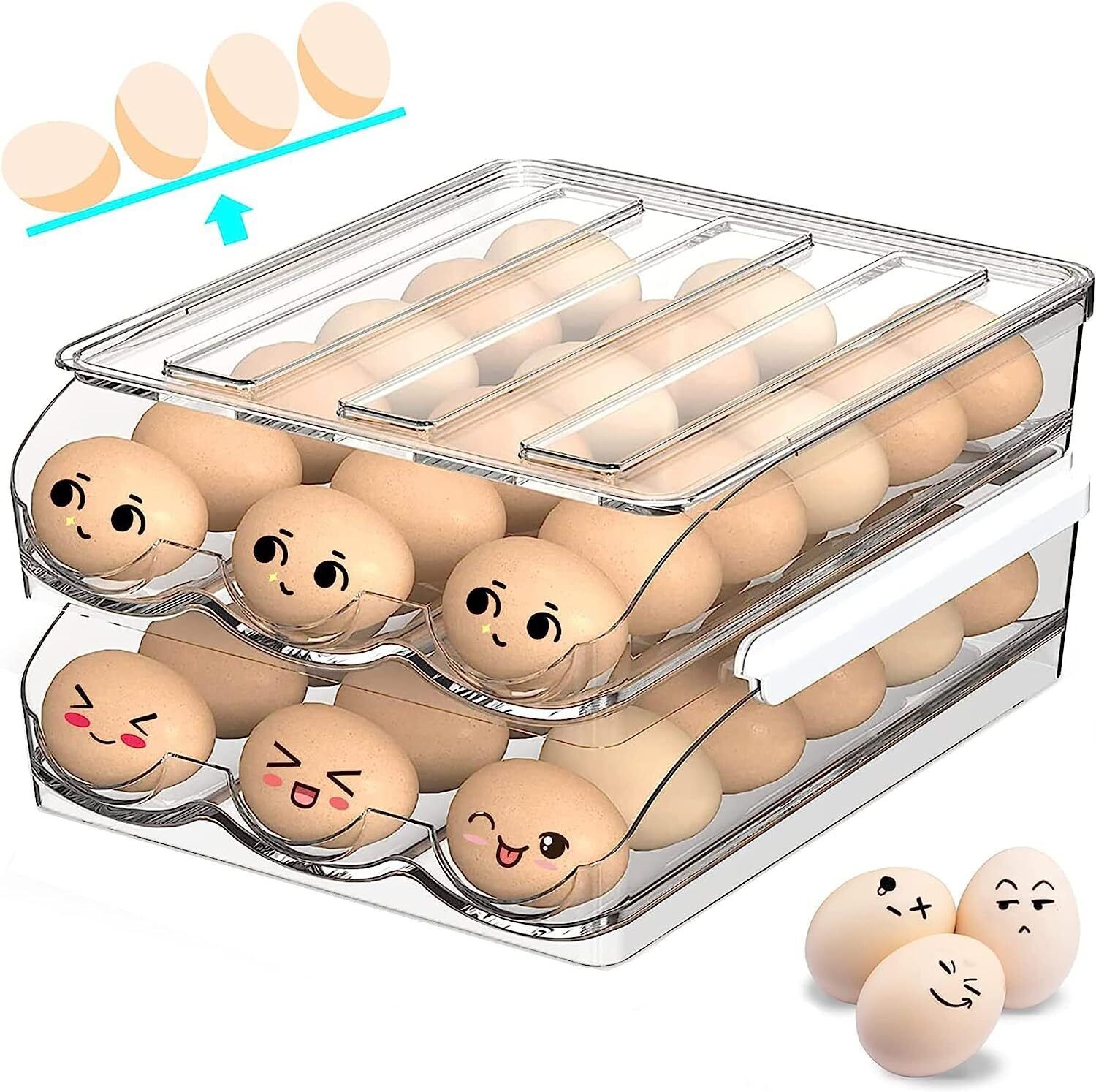 Egg Holder For Refrigerator, Pack Of 2 Egg Container with lid, 36 Egg (2 Layers)
